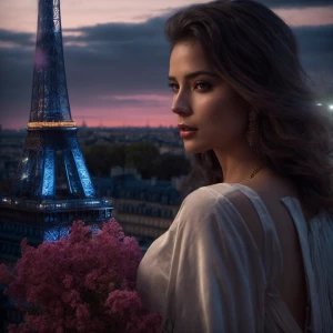 Paris at night with the Eiffel Tower lit up