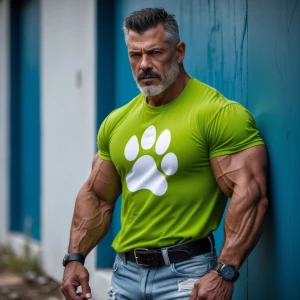 Create an image of a middle-aged man with a serious expression,...