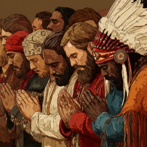 Christians, Muslims, Jews, and Native Americans praying together...