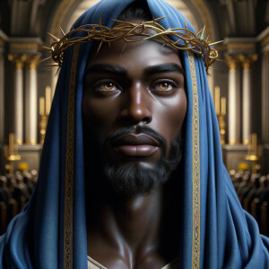 A hyper-realistic image of an African-American Jesus Christ, ser...