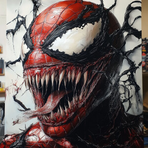 Photo realistic super man, spider man, venom