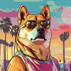 MEME DOGE in GTA art style, dsvsv, in the style of a Grand Thef...