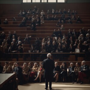 Maître de conférences donnant une leçon inaugurale devant une au...