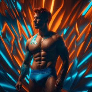 A captivating 3D render of a confident, stunningly handsome gay...