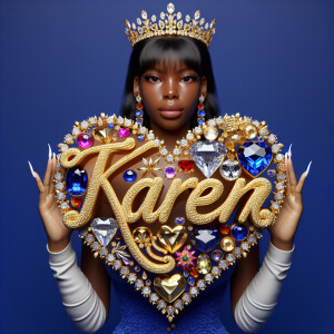 VCraft a 3-D image showcasing the name 'KAREN' in a luxurious go...