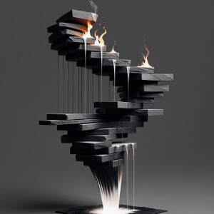 floating fountain waterfall made of black flat slate stone segme...