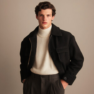 Young model man wearing a beautiful jacket  --sref 1851881805