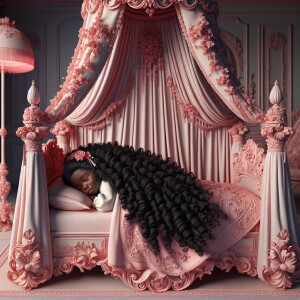 Craft a highly detailed 3-D image of a light-skinned African-Ame...