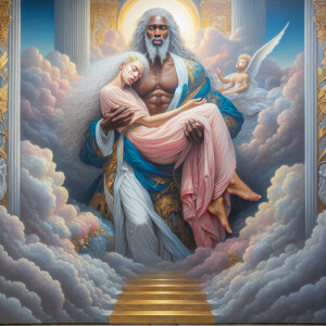 An oil painting depicting a light-skinned African-American Jesus...