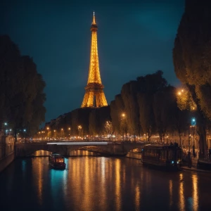 Paris at night with the Eiffel Tower lit up