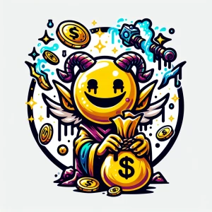 Design a cartoon-style circular logo featuring a cheeky demon we...