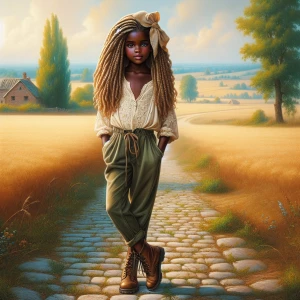 A charming & rustic airbrush oil painting of a young Afro Americ...
