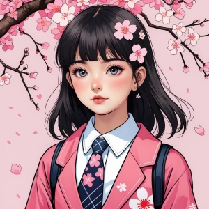 A girl looks like Sakura wearing a a Japanese school uniform wit...