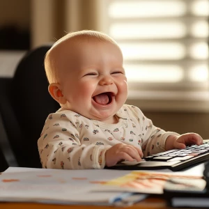 a baby laugh on a desk