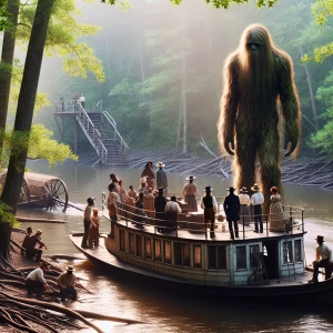 Mississippi River 1856, a humanoid looking hair covered sasquatc...