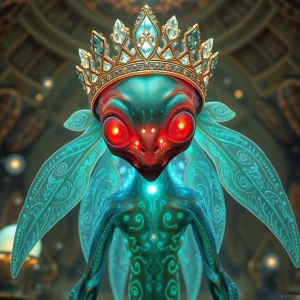 "A majestic alien creature, resembling a fusion of humanoid and...