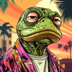 MEME PEPE in GTA art style, Staring with a shy look, in the sty...