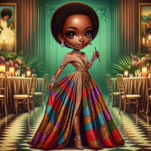 "Create an artistic depiction of an African American chibi chara...