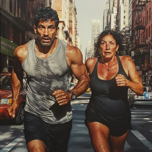a hyperrealistic painting of a  muscular, sweaty ,criminal man j...