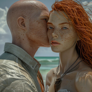 A photorealistic high resolution image. Light ginger haired fema...