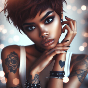 create a African American mahogany skin tone female with her chi...