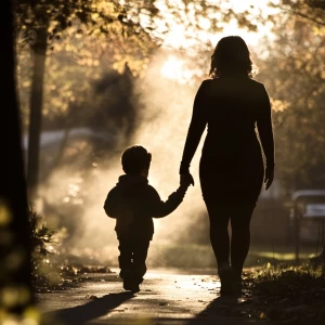 Generate an image capturing a backlit silhouette of a plus-size...