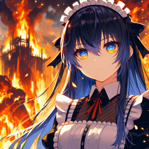 Rem from anime, fire background, 4k
