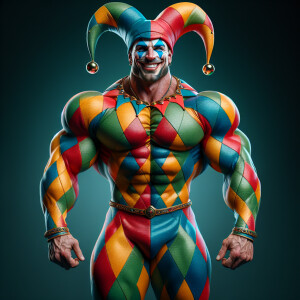 harlequin as a man bodybuilder