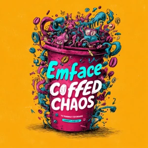 A vibrant illustration of a coffee cup overflowing with chaotic...