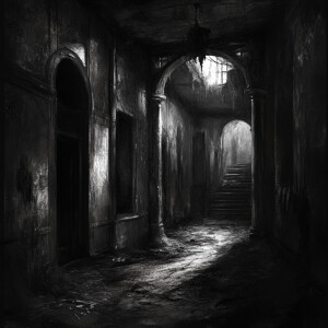 Depict an abandoned, sinister location so eerie and foreboding t...