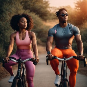 Create me an image of an African-American fitness couple going b...
