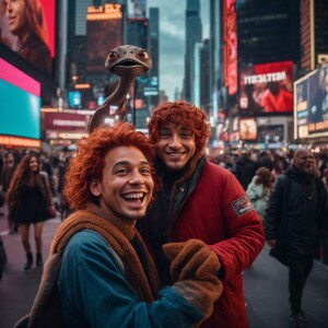 Create an image of a man with red hair , wavy hair , taking a se...