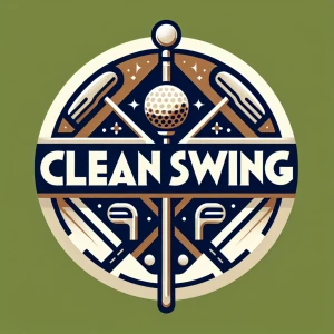 Create a minimalist, sophisticated deco inspired logo for "Clean Swing," a golf club care service offering cleaning, buffing, polishing, and refinishing. The logo should emanate a premium, upscale vibe akin to top sporting brands like Nike and Callaway, emphasizing simplicity, clever negative space utilization, and limiting elements to three colors maximum. Eschew cartoonish graphics, depictions of golf balls, clubs, detailed artwork, and any text or numerals.