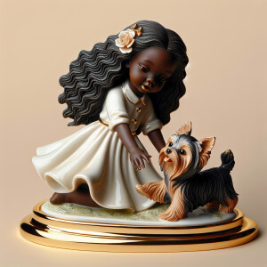 Prompt: porcelain Statue of a light skin African-American girl w...