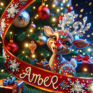 crystallized ribbon name *amber* wrapped around a christmas tree...