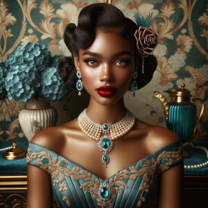 An elegant portrait of a light-skinned African-American Hawaiian...