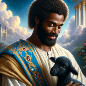 Oil painting of an African-American man resembling Jesus Christ,...