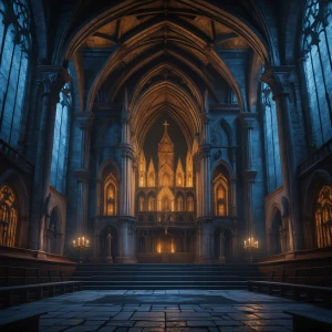 ancient dark cathedral in chains