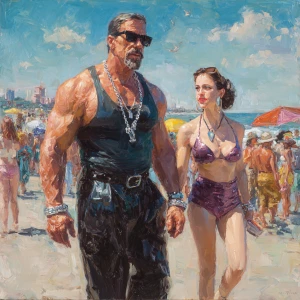 Hyperrealism painting .a muscular beefy sweaty dangerous crimin...