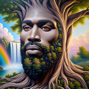 A hyper-realistic 3-D oil painting depicting a tree integrated w...