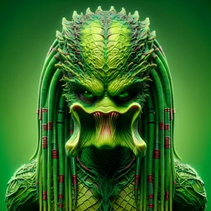 The Grinch  in the style of Yautja's (Hunter Predator),ultra-det...