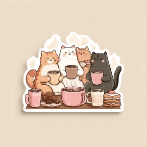 /imagine cute animals sitting together enjoying coffee and pastr...