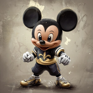 Disney character Mickey Mouse dressed in New Orleans Saints jers...