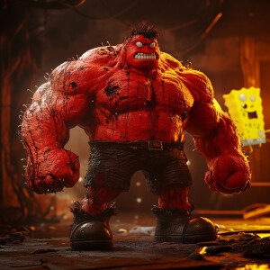 The red hulk fused with SpongeBob