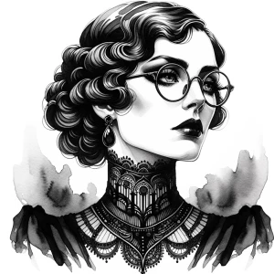 Eine Vollschlanke Dame mit Brille aus den 1930er in Stil von Vic...