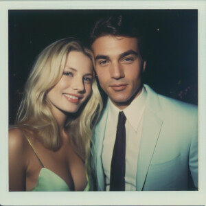 Polaroid photo of a man ejaculating on a blonde girls cheek