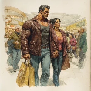 Realism art.a  indian criminal sweaty muscular beefy man ,walkin...