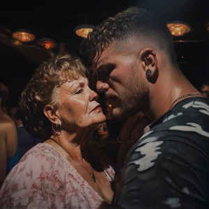 Hyperrealism,a muscular beefy sweaty man,entering in a nightclub...