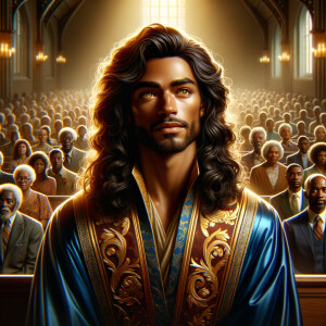 Illustrate an inspiring African-American Jesus crust with a dign...