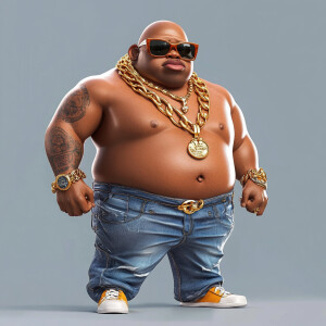 Create a funny cartoon like overweight African American male wit...